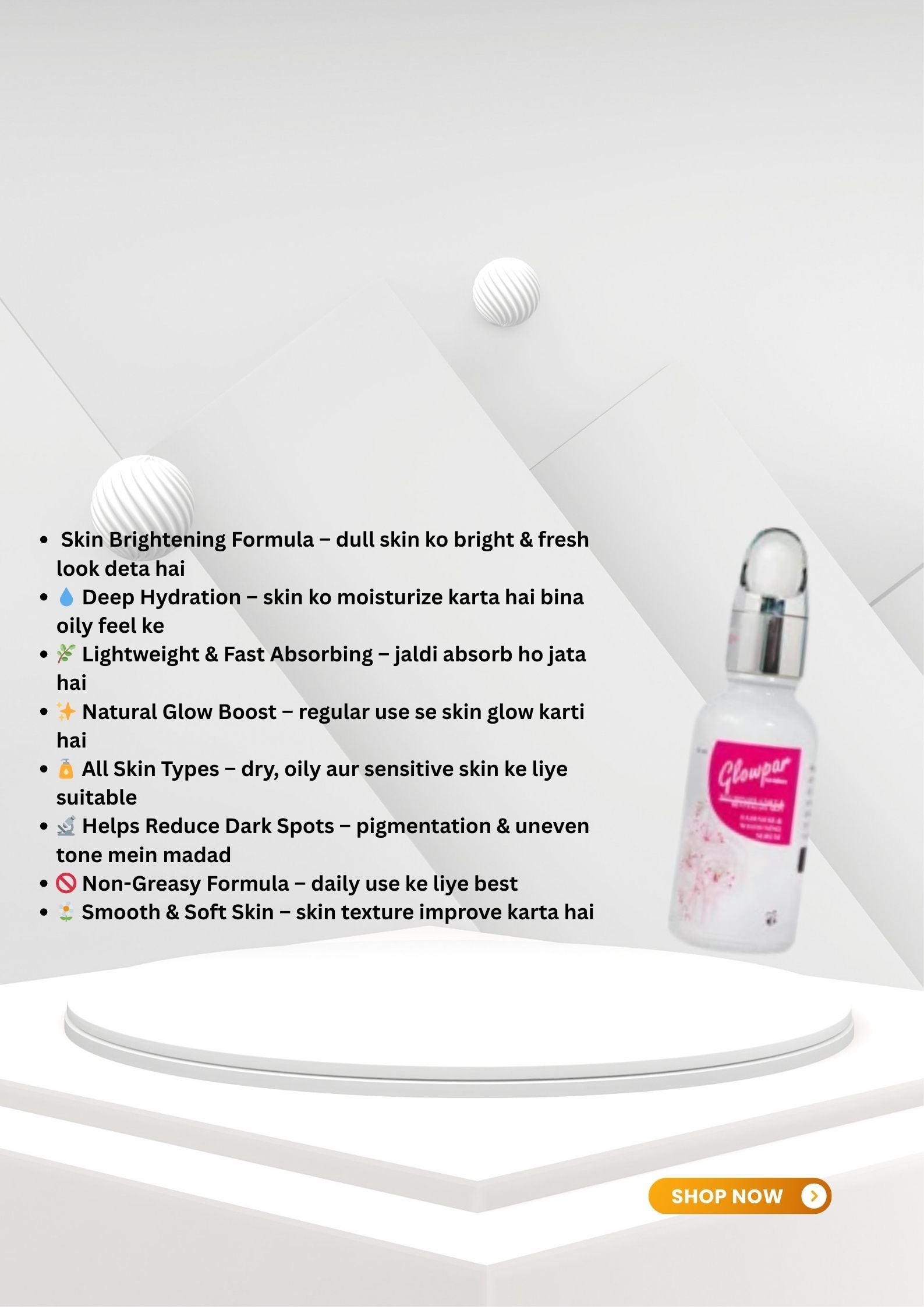 Glowpar Whitening & Brightening Face Serum – Deep Hydration & Radiant Glow