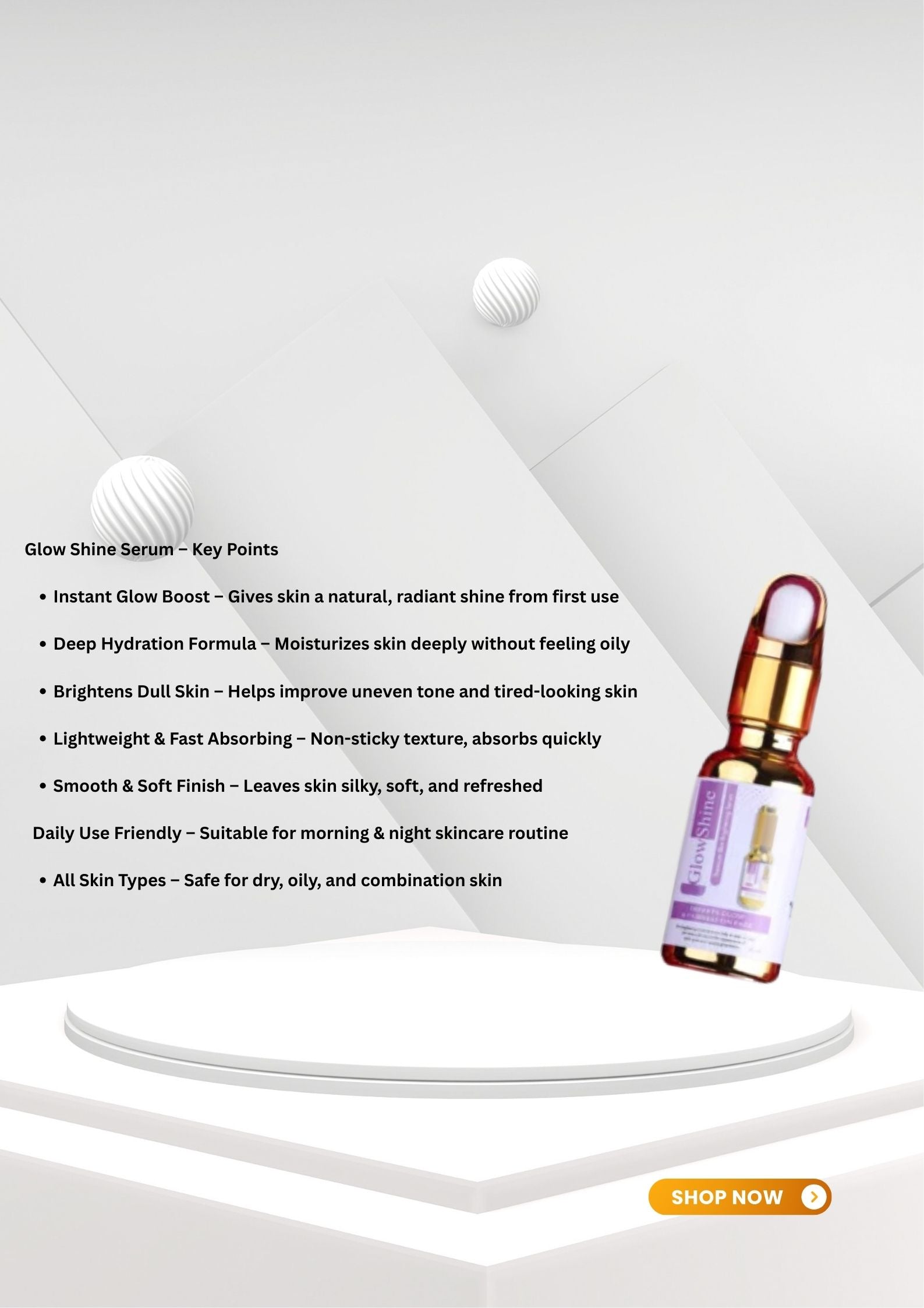 Glow Shine Brightening Facial Serum – Radiant Skin Boosting Formula