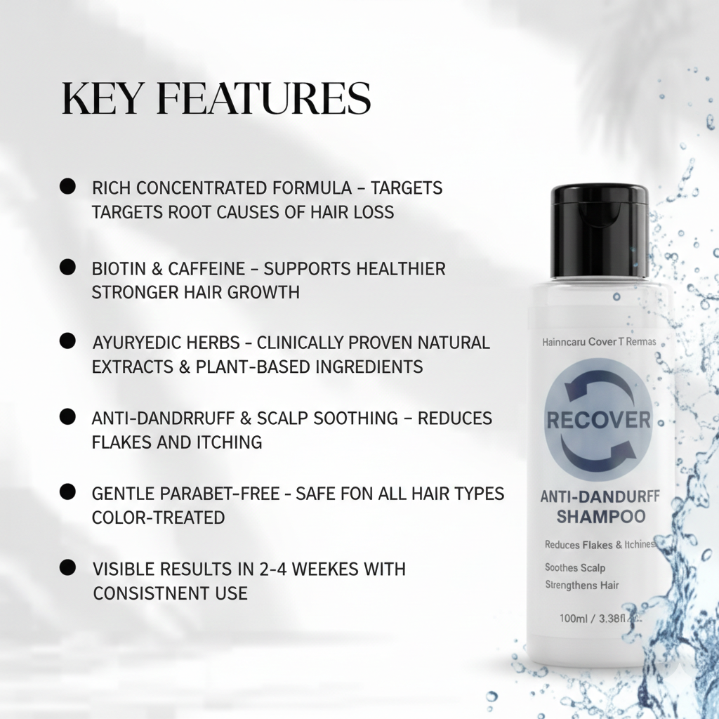 Recover Anti-Dandruff Shampoo – Reduces Flakes, Soothes Scalp & Strengthens Hair (100ml)