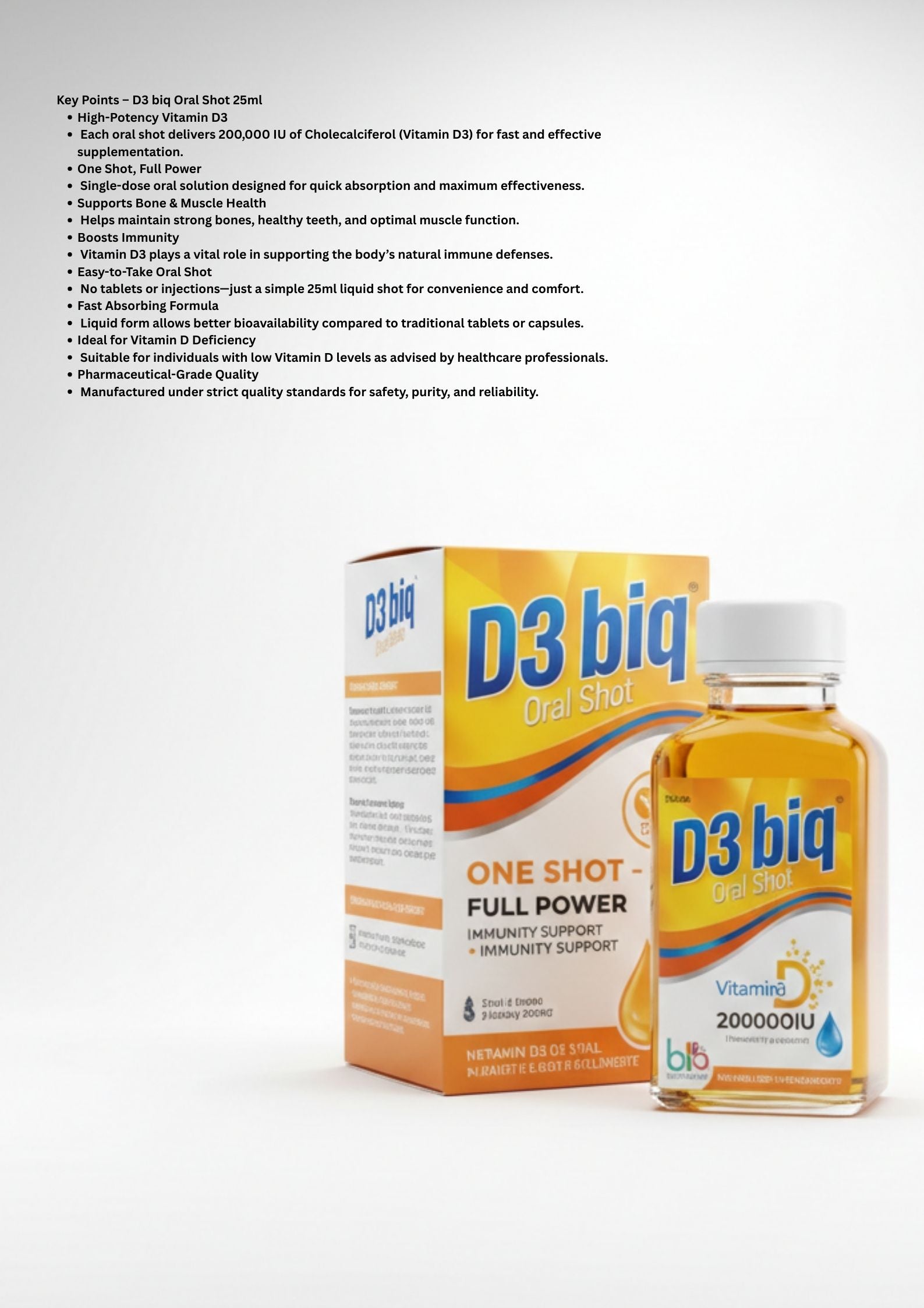 D3 Biq Oral Shot – Vitamin D3 200,000 IU | One Shot Full Power Immunity Support