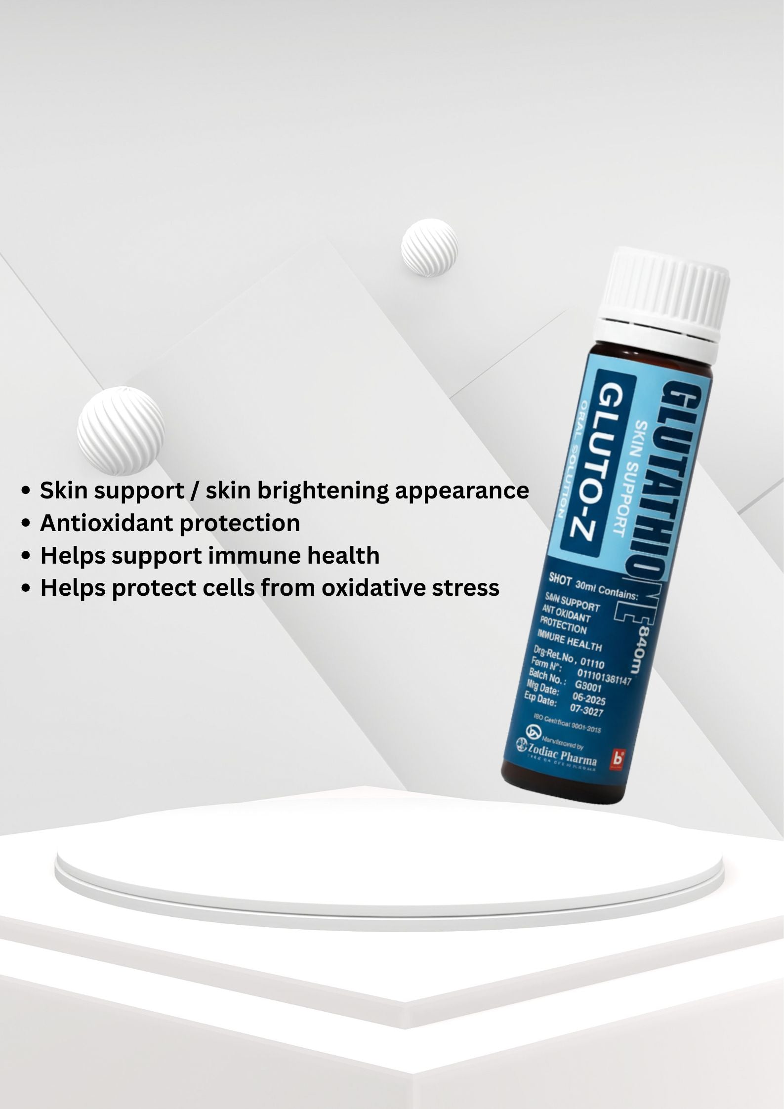 GLUTO-Z Glutathione Oral Shot – Antioxidant Skin Support Liquid (30ml)